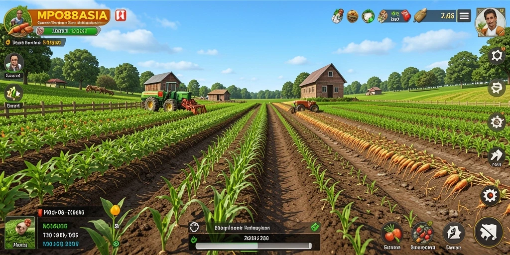 Screenshot gameplay MPO88ASIA yang menampilkan aktivitas bertani.